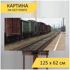 Картина "Железная дорога, вагоны, поезд" для интерьера на стену / Декор в дома, спальню, на кухню, детскую комнату, 125 см х 62 см Lots Prints
