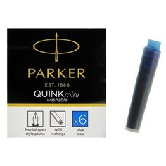 Картридж Parker MINI для перьевой ручки с синими чернилами неводостойкими Washable, 6шт