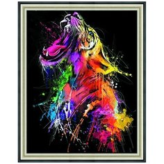 Алмазная мозаика на подрамнике (картина стразами) 40х50 Цветной тигр