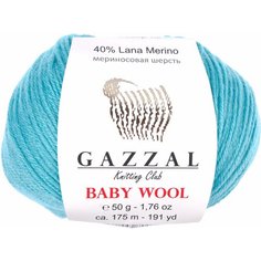 Пряжа Gazzal Baby Wool зеленая бирюза (832), 40%шерсть мериноса/20%кашемирПА/40%акрил, 175м, 50г, 1шт