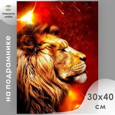 Алмазная мозаика на подрамнике / Вышивка / Космос / Лев / Картина стразами Алмазное хобби "Сила огня" 30х40