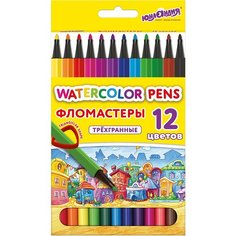 Фломастеры юнландия "домики", 12 цветов, трехгранные, вентилируемый колпачок, картон, 152182 В комплекте: 3шт.