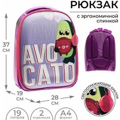 Рюкзак каркасный школьный Авокадо, 37 * 28 * 19 см с жёсткой эргономичной спиной Calligrata