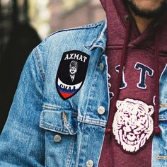 Нашивка, шеврон, патч (patch) на липучке Ахмат сила с флагом России, размер 12*8 см Rocknrolla