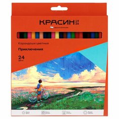 Карандаши цветные Красин "Приключения", 24 цветов, шестигранные, заточенные, картонная упаковка, европодвес (КР-2402)