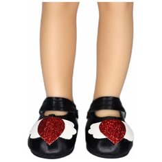 Обувь для кукол, Туфли 5 см с сердечком для кукол Paola Reina 32 см, Berjuan 35 см, Vidal Rojas 35 см и др, черные Favoridolls