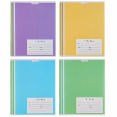 Тетрадь школьная 24л. в клетку, белые листы, обл. пластик, "Однотонная", скрепка, (дизайн в ассортименте) цена за 10шт. Noname