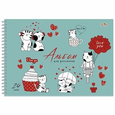 Альбом для рисования Апплика "Забавные кошки", 24 листа, А4, гребень, мелованный картон, лак, 4 шт в упаковке (С4586-09-КМ)