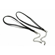 Основа для брелока из вощеного шнура 13см + 8см цепочка, цвет черный/платина, сплав металлов, 17-016, 1шт Мелодия бисера