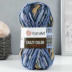 Пряжа "Crazy color" 25% шерсть, 75% акрил 260м/100гр (182 син-голуб-корич-беж) Россия