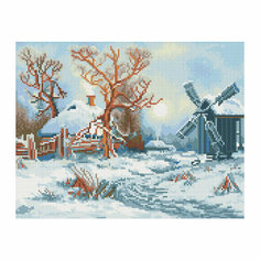 Алмазная мозаика ТРИ совы "Зима в деревне", 30*40см, холст, картонная коробка с пластиковой ручкой
