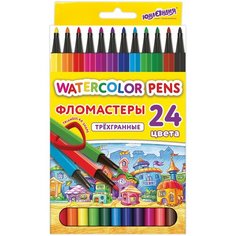 Фломастеры юнландия "домики", 24 цвета, трехгранные, вентилируемый колпачок, картон, 152183