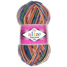 Пряжа Alize Superwash 100 синий-оливковый-теракот-желтый (2701), 75%шерсть/25%полиамид, 420м, 100г, 3шт