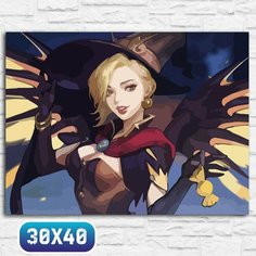 Картина по номерам на холсте осень хэллоуин (овервотч, overwatch, мерси, ангел) - 12536 40х30 Бруталити