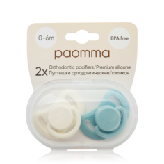 Набор силиконовых пустышек Paomma 0-6 мес, 2 шт. в контейнере, sage/buttercream