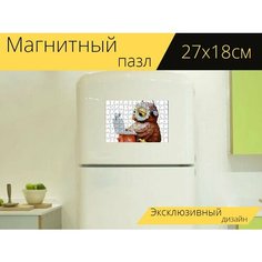 Магнитный пазл "Сова, компьютер, наушники" на холодильник 27 x 18 см. Lots Prints