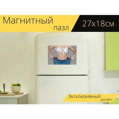 Магнитный пазл "Женщина, тощий, тонкий" на холодильник 27 x 18 см. Lots Prints