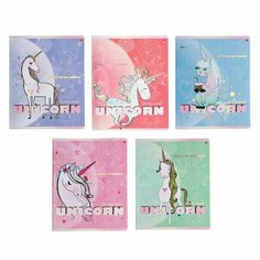 Тетрадь 48 листов в клетку UNICORN, обложка мелованный картон, матовая ламинация Soft Touch, фольгирование, микс Альт
