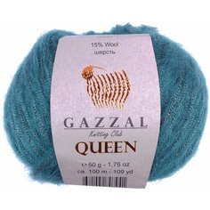 Пряжа Gazzal Queen изумруд (7333), 15%шерсть/35%полиэстер/15%металлик/35%акрил, 100м, 50г, 5шт
