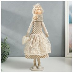 Кукла интерьерная "Девушка с кудряшками, платье в горох, с сердцем" 48,5х14х17 см Нет бренда
