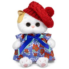 Мягкая игрушка Basik&Ko Кошечка Ли-ли, Baby, в платье и ажурном берете, 20 см, в подарочной коробке (LB-068) Basik&Co