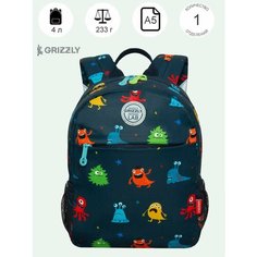 Рюкзак детский дошкольный GRIZZLY RK-277-4 монстры, 1 отделение, 3 кармана, грудная стяжка, для мальчиков