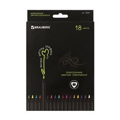 Карандаши цветные BRAUBERG "Black Jack" 18 цветов трехгранные черное дерево, 2 шт