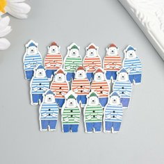 Пуговицы дерево для творчества 2 прокола "Медведь в тельняшке" набор 16 шт 1,6х3,5 см Россия