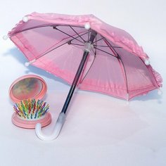 Комплект аксессуаров для кукол (зонт+зеркало-расческа), розовый Favoridolls