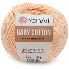 Пряжа YarnArt Baby cotton бледный персик (411), 50%хлопок/50%акрил, 165м, 50г, 1шт