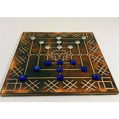 Настольная игра " Мельница ", набор №2 , доска и камешки, дерево/ стекло, ручная авторская работа.