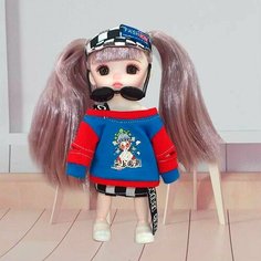 Шарнирная кукла Senli в синей кофте и очках 16 см Walala Girl