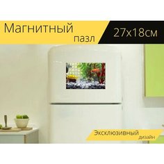 Магнитный пазл "Рыбки, аквариум, желтая рыбка" на холодильник 27 x 18 см. Lots Prints