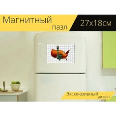 Магнитный пазл "Сша америка, статуя свободы, карта" на холодильник 27 x 18 см. Lots Prints