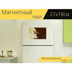 Магнитный пазл "Белая цапля, болотная птица, полет" на холодильник 27 x 18 см. Lots Prints
