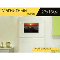 Магнитный пазл "Рыбалка, сеть, восход солнца" на холодильник 27 x 18 см. Lots Prints