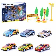 Набор машин "Спорт Кар" с дорожными знаками, в коробке Kosmos