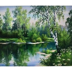 Алмазная мозаика "Родной берег" 40*50, круглые стразы, полная выкладка Hi Stone