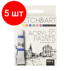Комплект 5 наб, Краски акриловые SKETCH&ART неоновые 6цв x 12мл в коробке-пенале 70-0064 Bruno Visconti