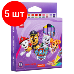 Комплект 5 наб, Мелки восковые Deli Paw Patrol, наб. 24 цв, круглые, фиолет. коробка, EC204-24
