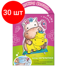 Комплект 30 наб, Набор красок по стеклу с трафаретом Луч Бегемотики, 31С 2047-08