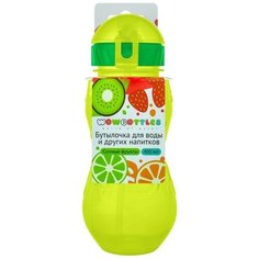 WOWBOTTLES Бутылочка детская 400мл, с трубочкой и шнурком «Сочные фрукты», цвет микс