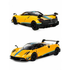 Металлическая машинка Kinsmart 1:38 «2016 Pagani Huayra BC с принтом» инерционная, жёлтая KT5400DF-1
