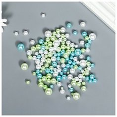 Декор для творчества пластик "Шарики. Зелёно-голубые. Ассорти" d=3-8 мм, набор 10 гр