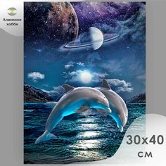 Алмазная мозаика / Картина стразами / "Космические дельфины" 30х40 без подрамника Алмазное хобби