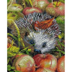 Алмазная мозаика Белоснежка "Яблочный ежик" / Набор алмазной мозаики 20х25 см / На холсте / Полная выкладка / Яблоки / Животные / Ёжик