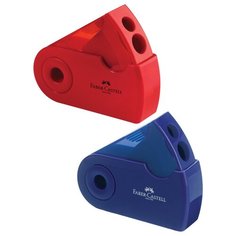 Точилка пластиковая Faber-Castell "Sleeve", 2 отверстия, контейнер, красная/синяя, 12 штук в упаковке