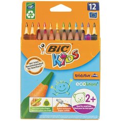 Карандаши цветные утолщенные BIC «Kids Evolution Triangle», 12 цветов, пластиковые, трехгранные, картонная упаковка, 8297356
