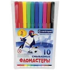 Фломастеры 10 цветов CENTROPEN "Пингвины", смываемые, вентилируемый колпачок, 7790/10ET, 7 7790 1086