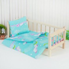 Страна Карнавалия Постельное бельё для кукол «Единорог на голубом», простынь, одеяло, подушка